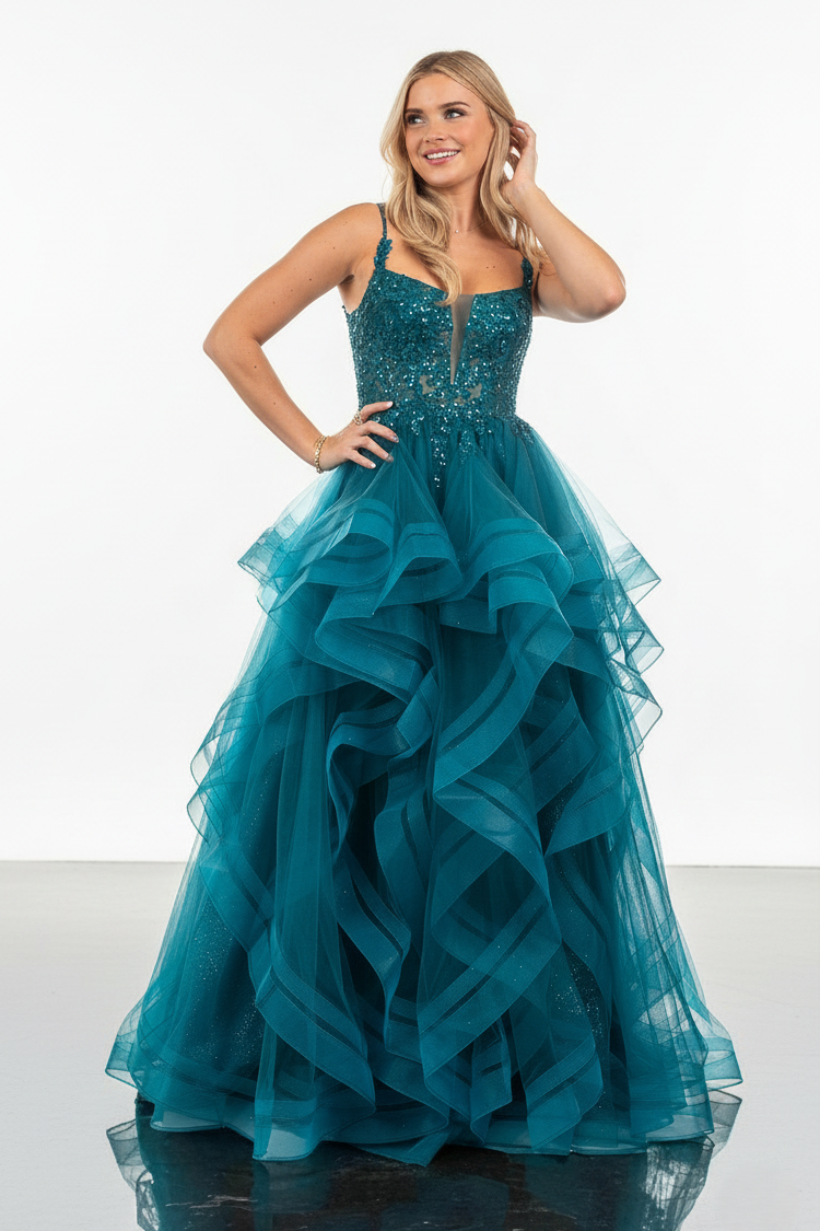 Exquisite Layered Tulle Shimmer Gown