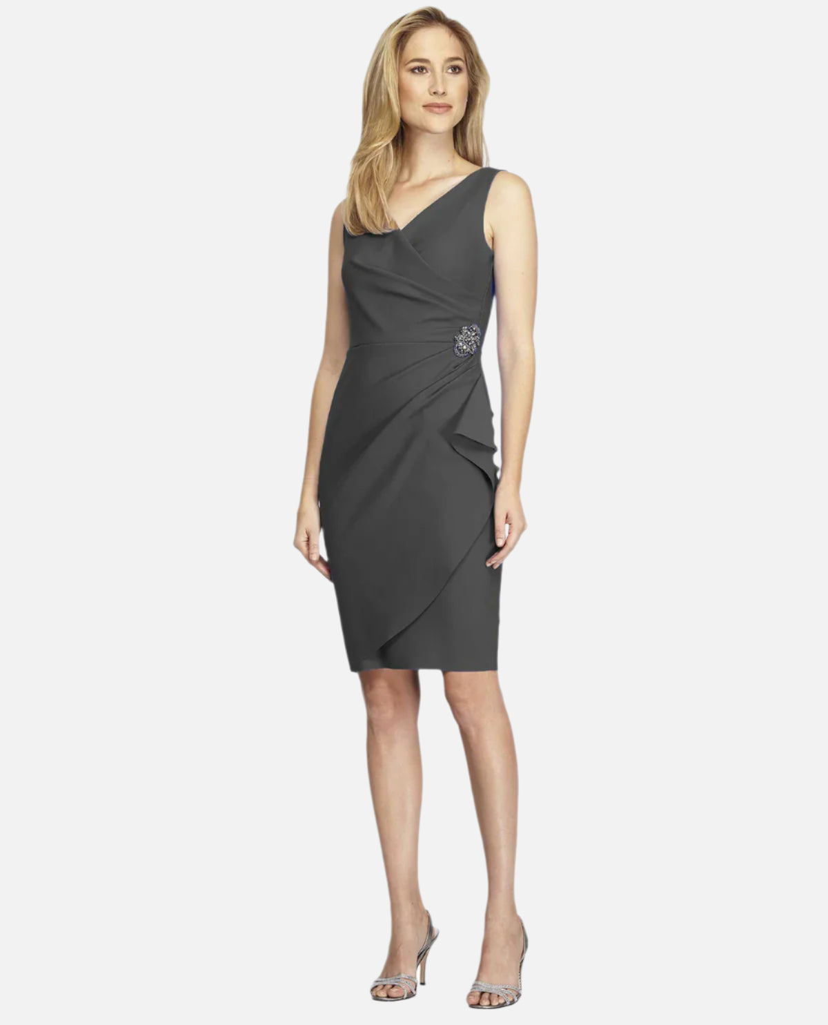 Faux Crossover Side Ruched Dress