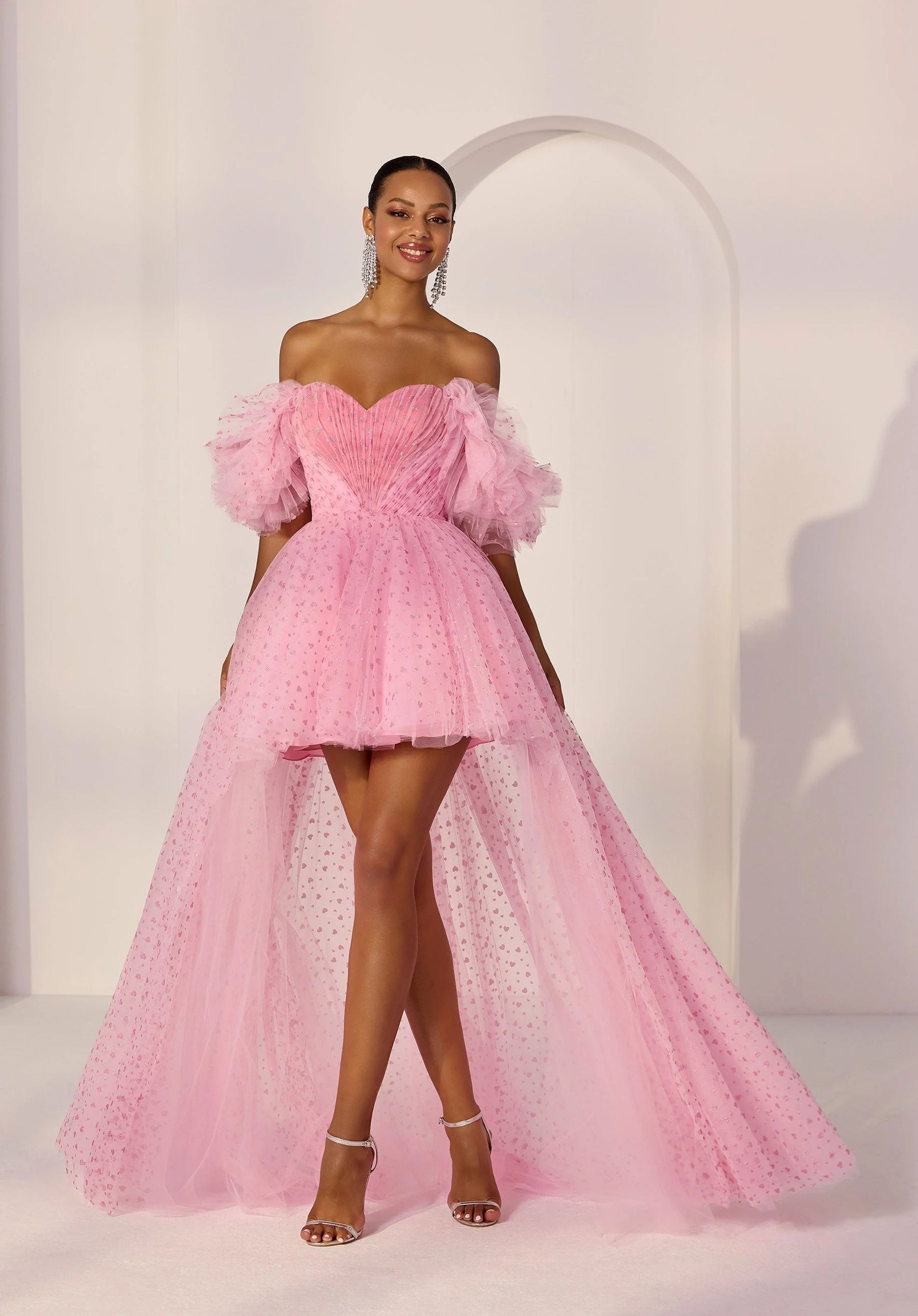 Flocked Hearts Glitter Hi-Low Dress