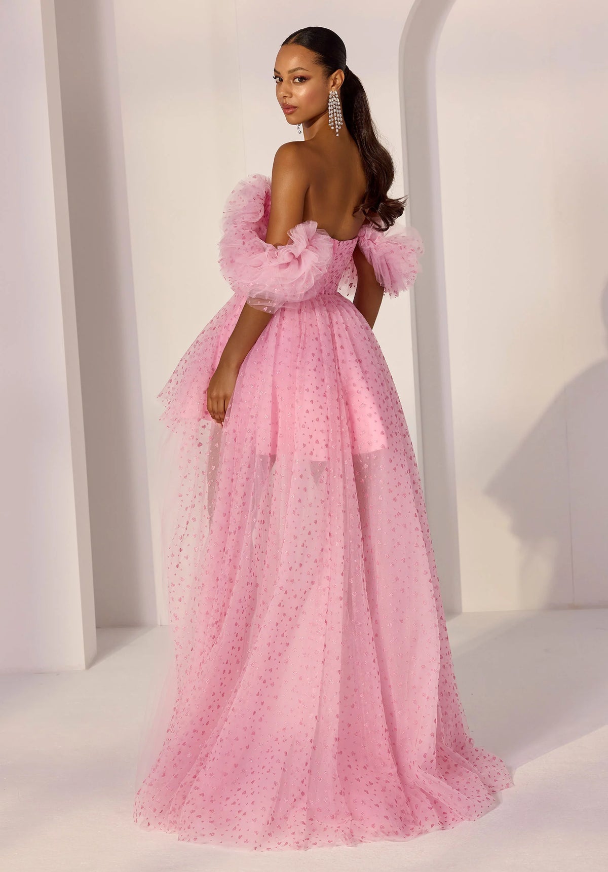 Flocked Hearts Glitter Hi-Low Dress