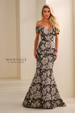 Floral Brocade Off Shoulder Shoulder Mermaid Gown