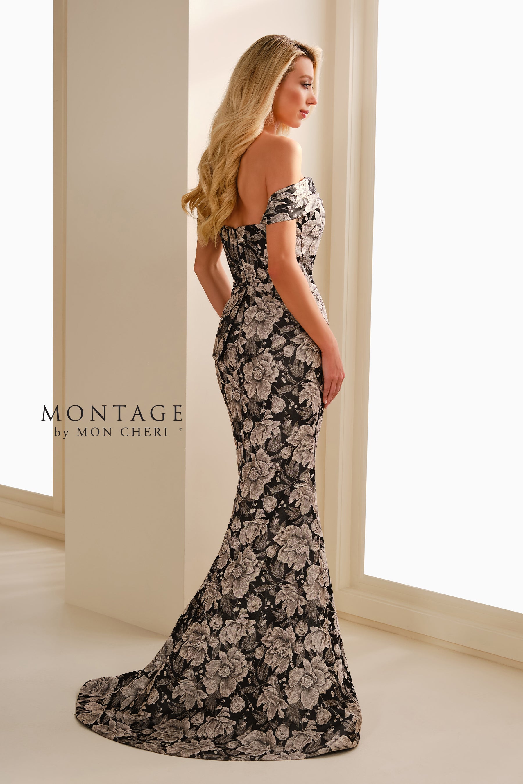 Floral Brocade Off Shoulder Shoulder Mermaid Gown