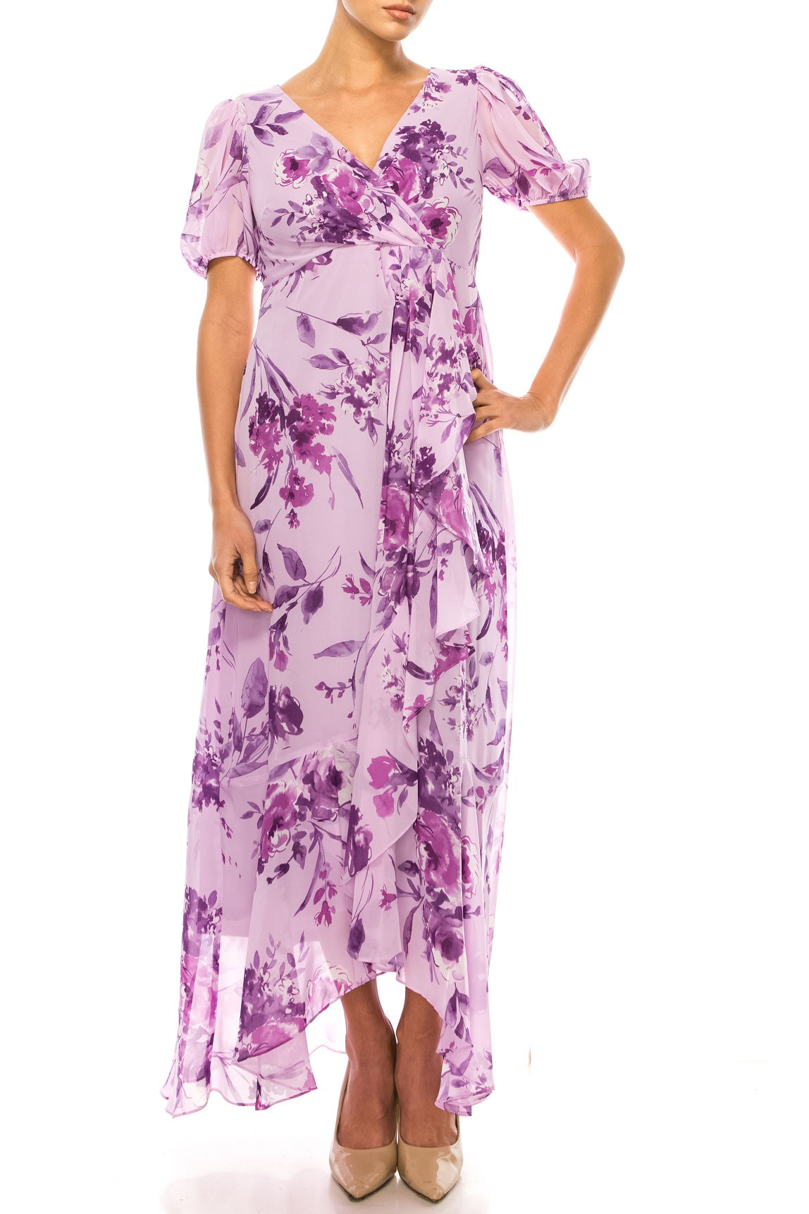 Floral Cascading Ruffle Dress