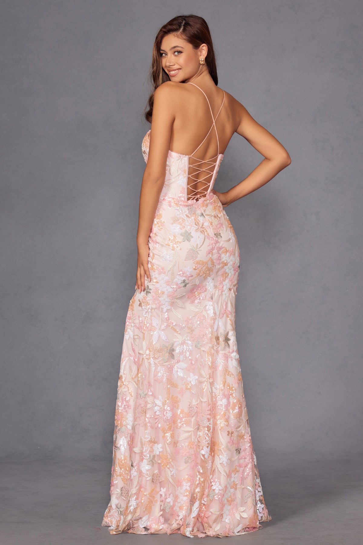 Floral Embellished Strappy Back Gown