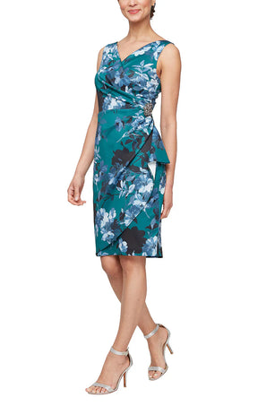 Floral Faux Crossover Side Ruched Dress