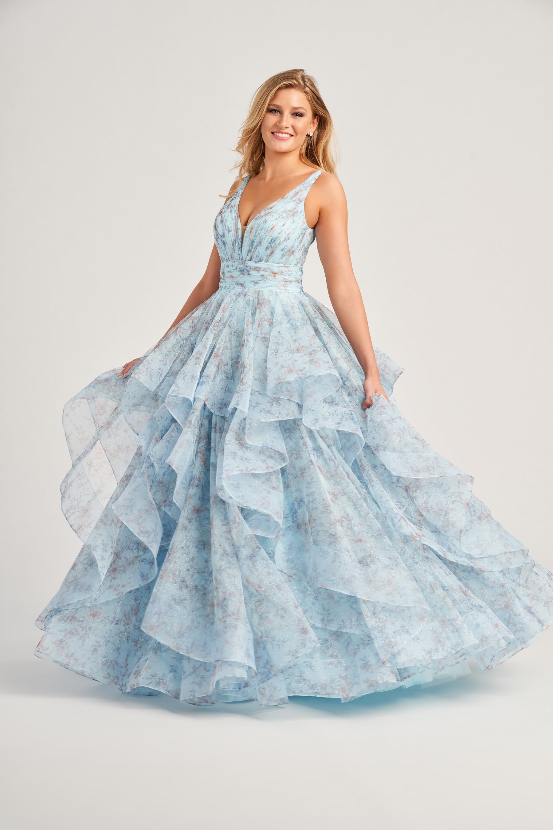 Floral Glitter Organza Gown