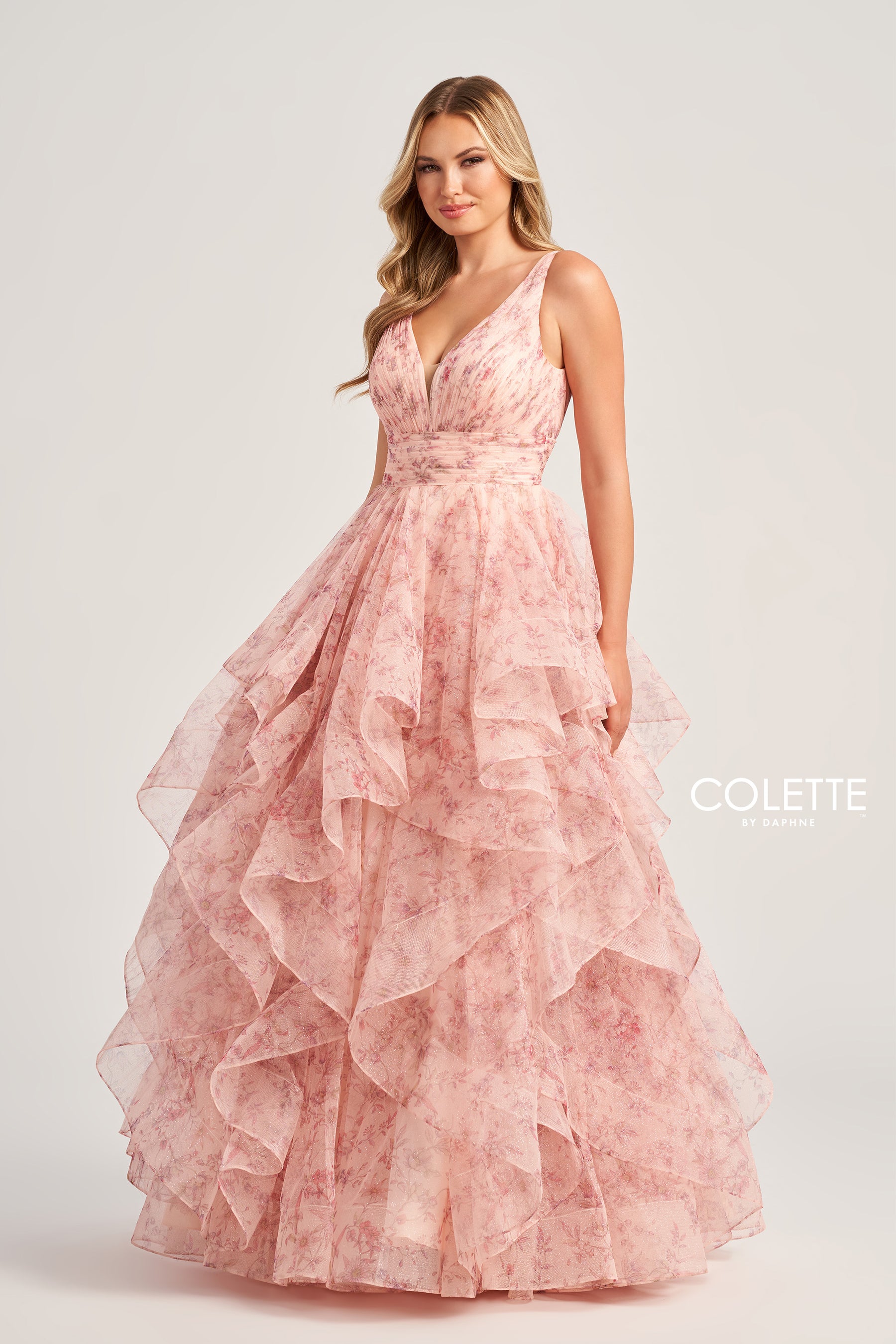 Floral Glitter Organza Gown