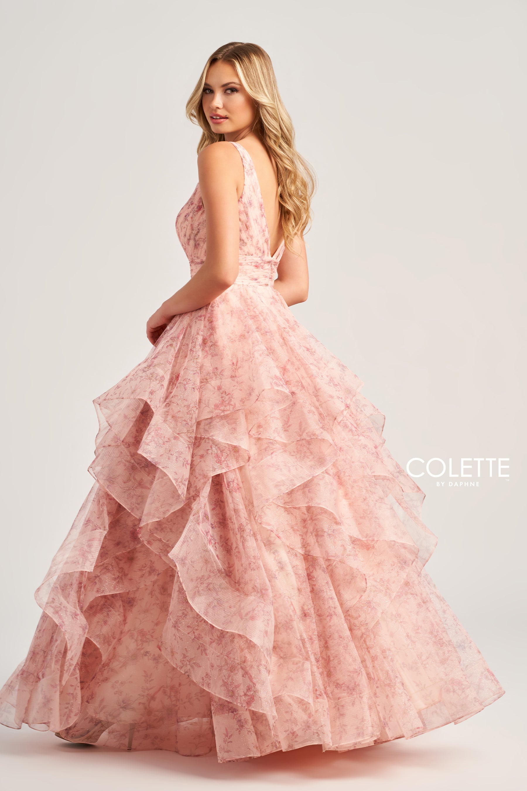 Floral Glitter Organza Gown