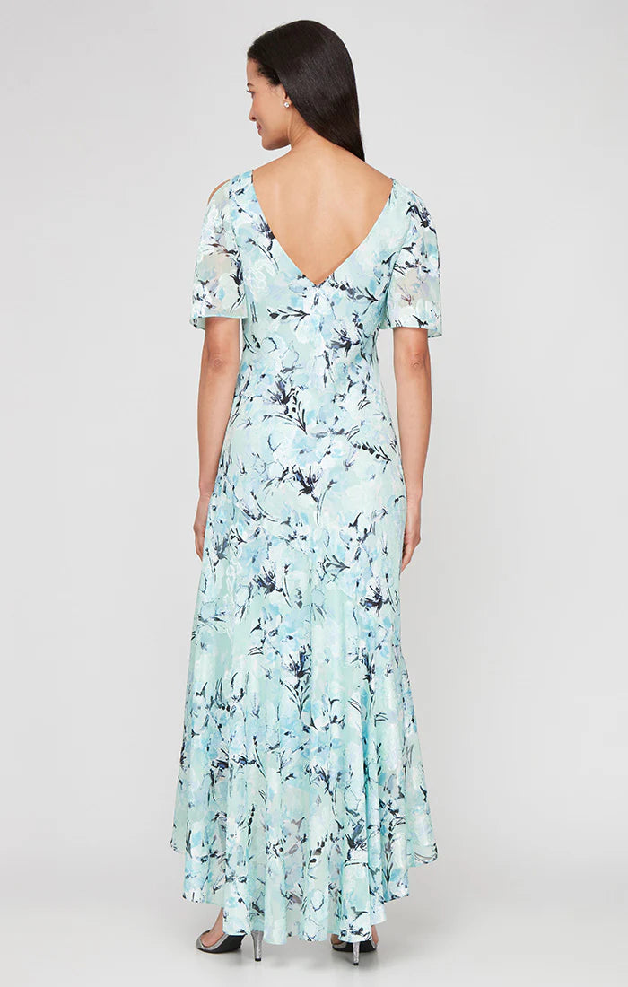 Floral Jacquard Dress with Flounce Hi-Low Hem