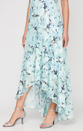 Floral Jacquard Dress with Flounce Hi-Low Hem