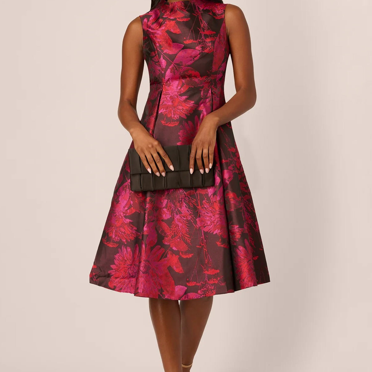 FloralJacquardHighNeckMidiDres