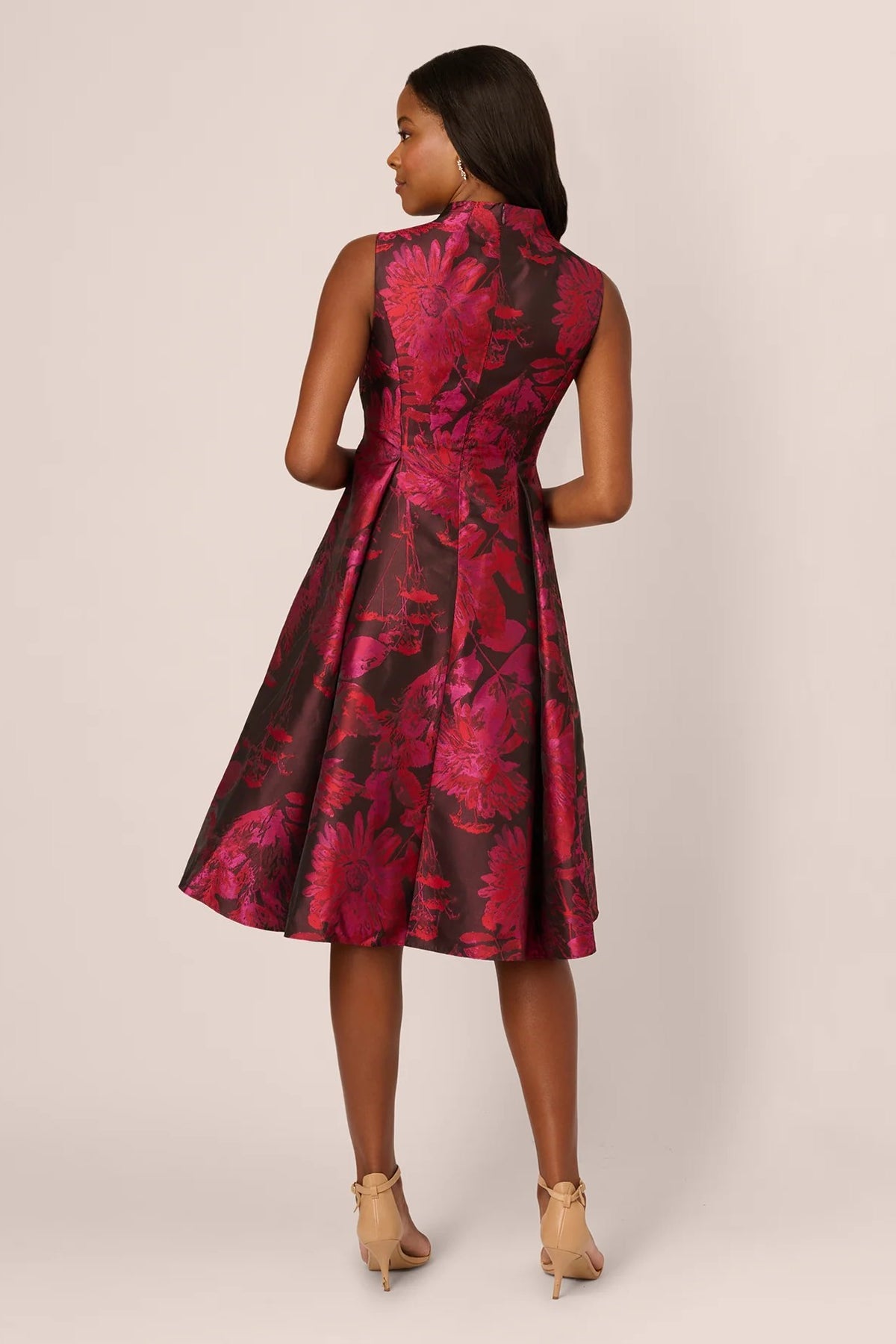 Floral Jacquard High Neck Midi Dress