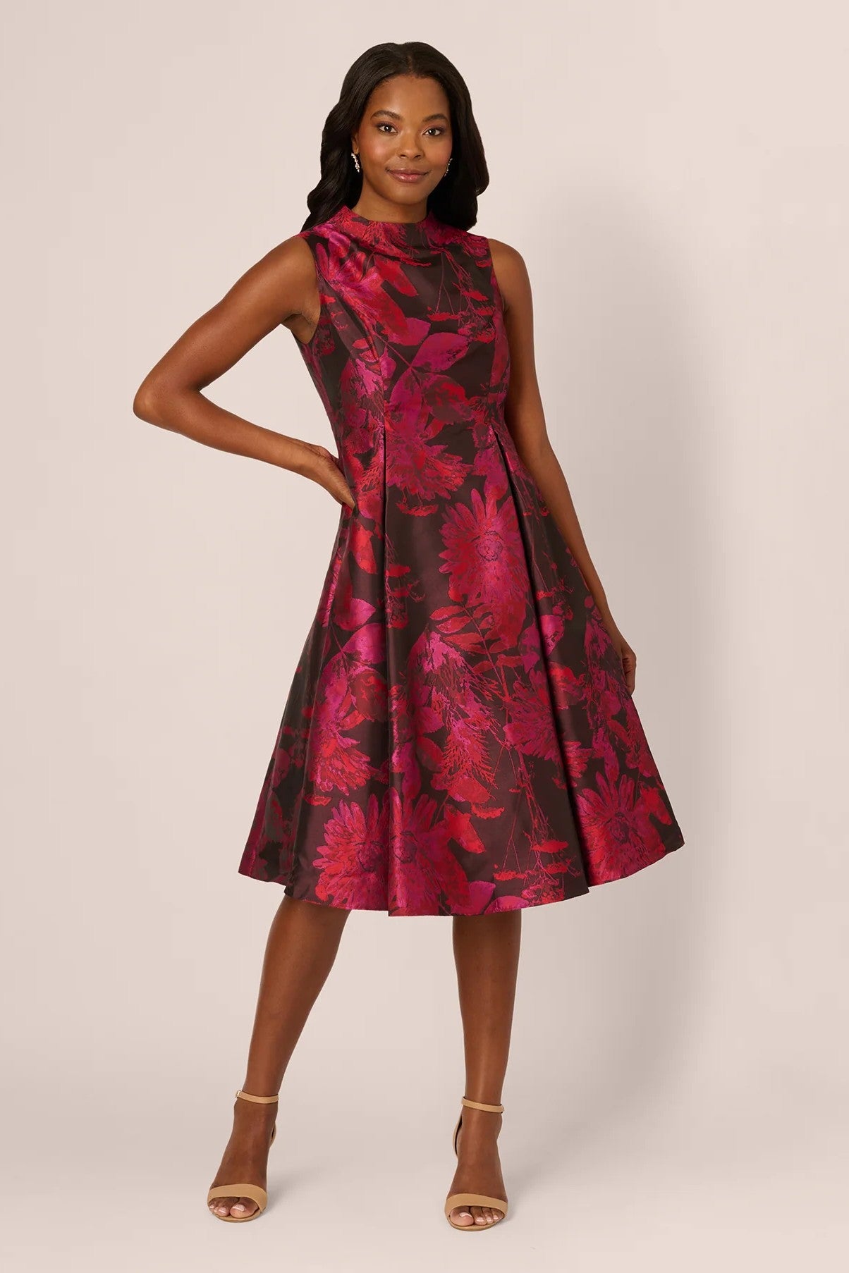 Floral Jacquard High Neck Midi Dress Floral Jacquard High Neck Midi Dress