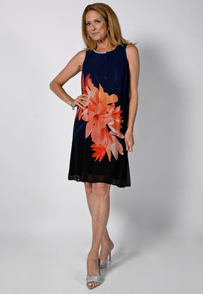 Floral Overlay Dress With Jewel Trim Split Back