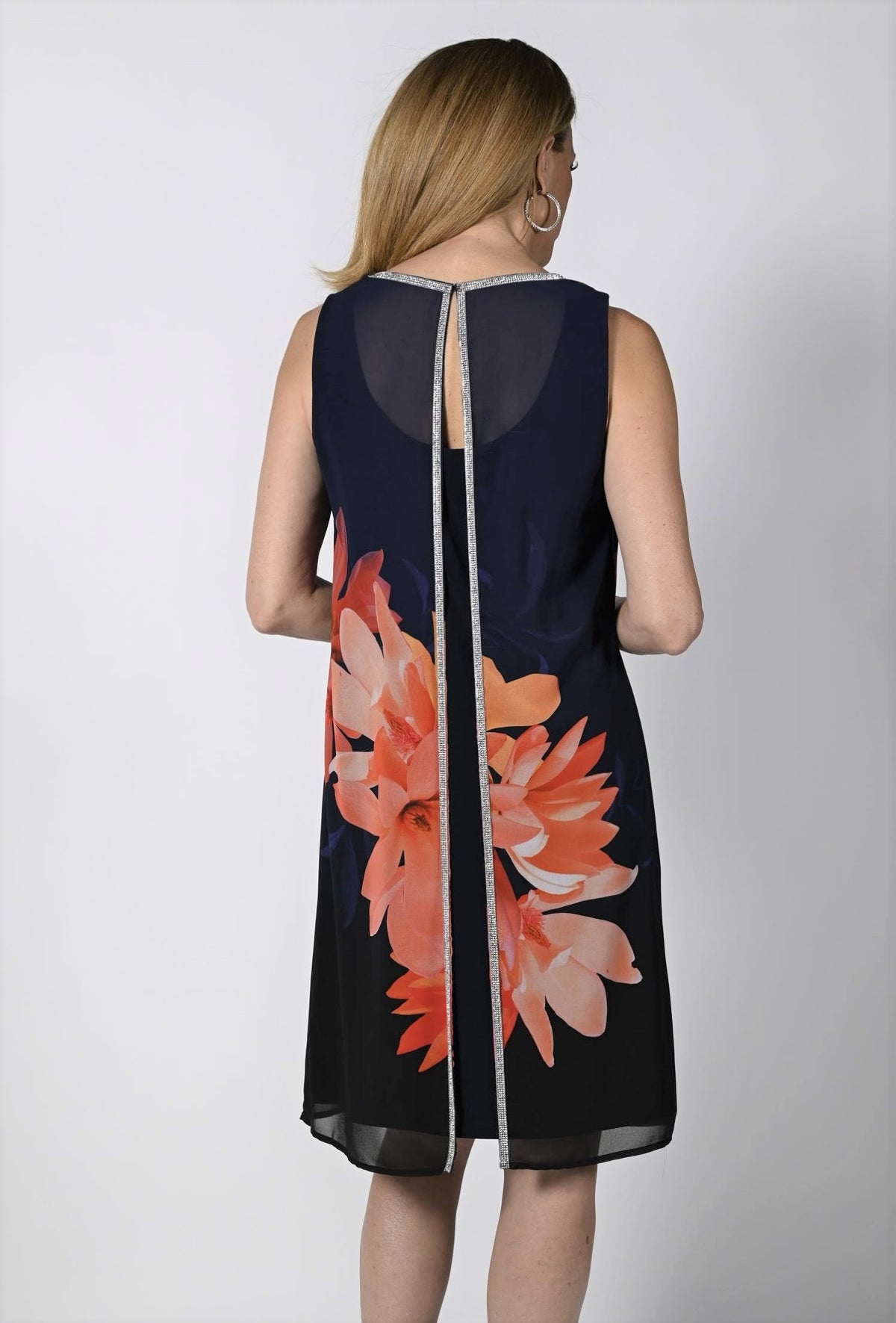 Floral Overlay Dress With Jewel Trim Split Back