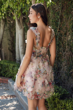 Floral Printed Corset Dress with Tiered Ruffles