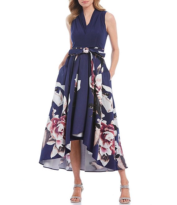 Floral Printed Mikado Hi-Lo Dress