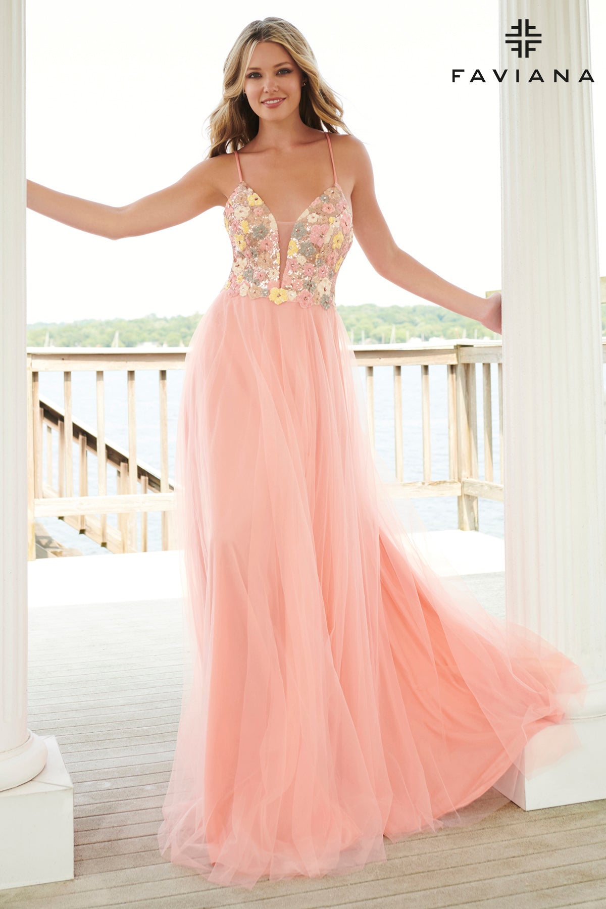 Floral Sequin Flowy Tulle Gown