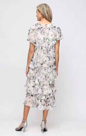 Floral Tiered Capelet Tea Length Dress