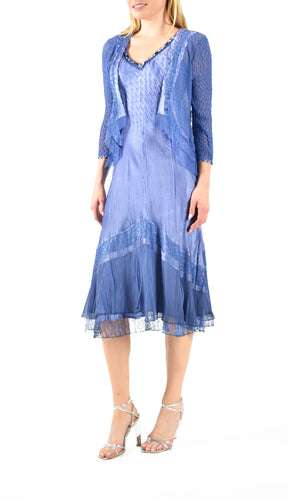 Fregatta Blue Pleated Charmeuse Dress With Jacket