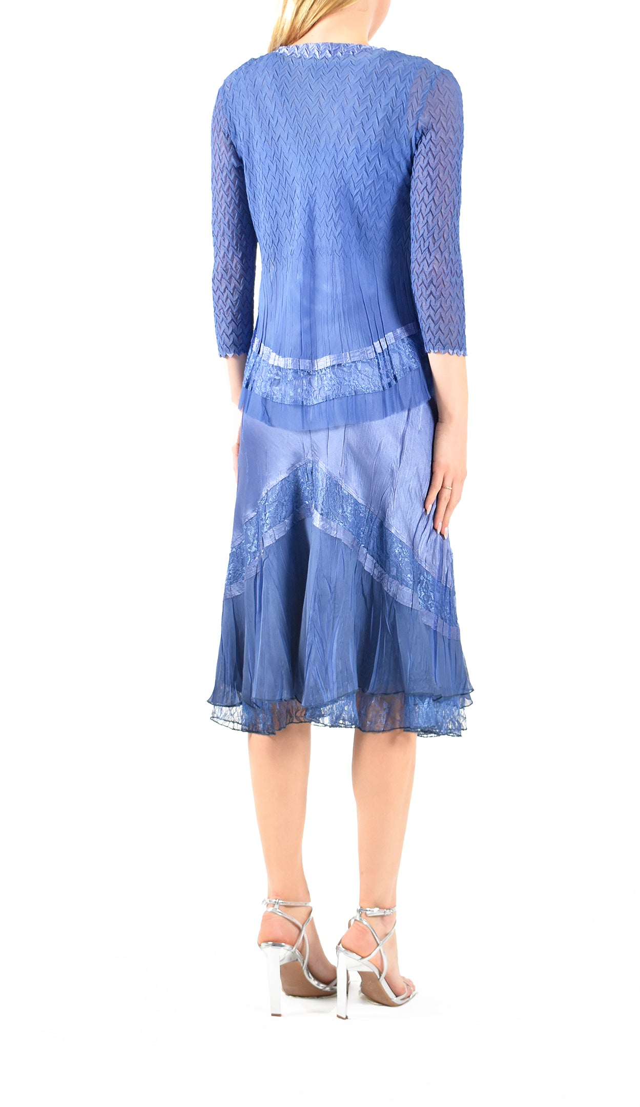 Fregatta Blue Pleated Charmeuse Dress With Jacket