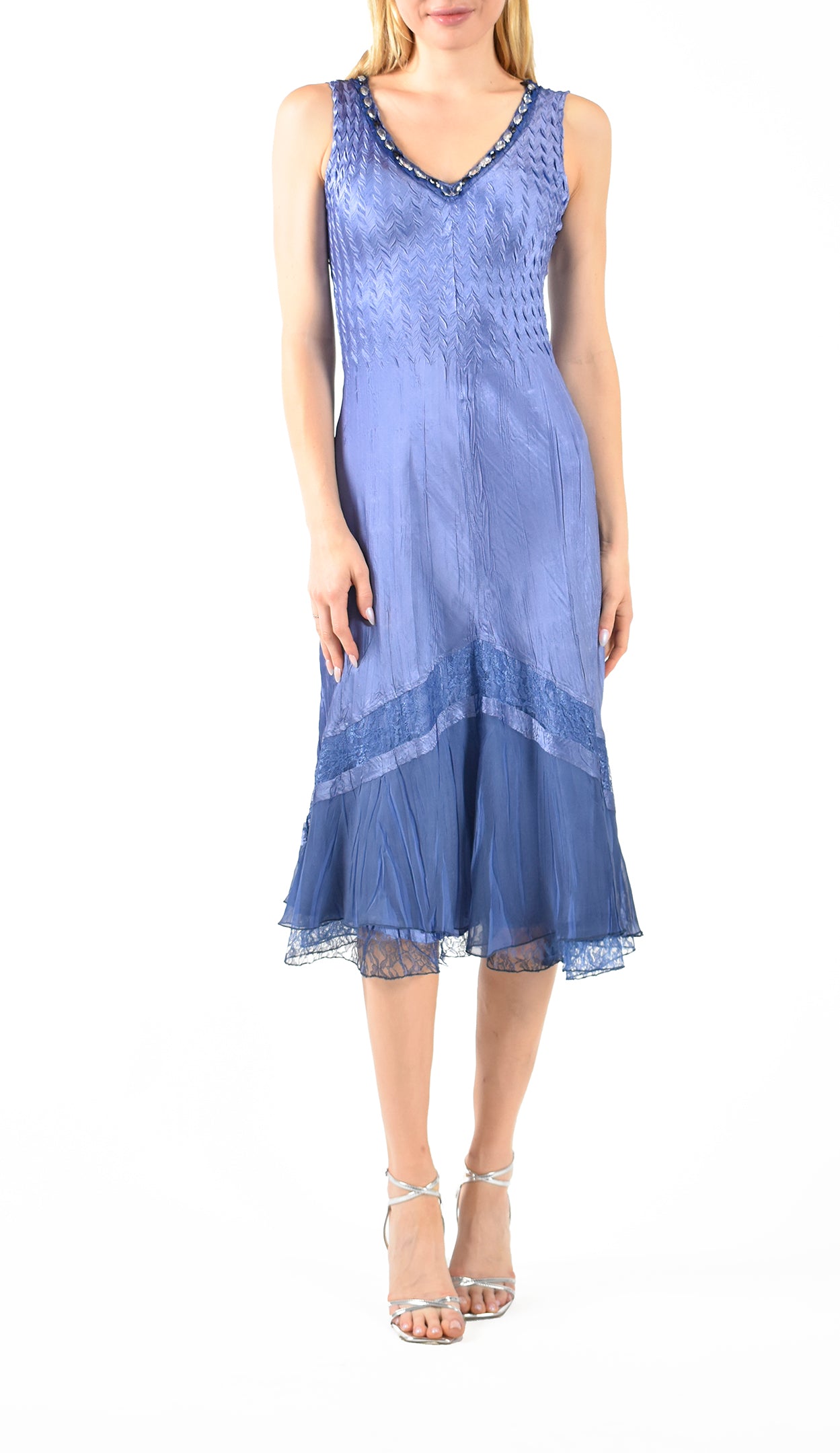 Fregatta Blue Pleated Charmeuse Dress With Jacket