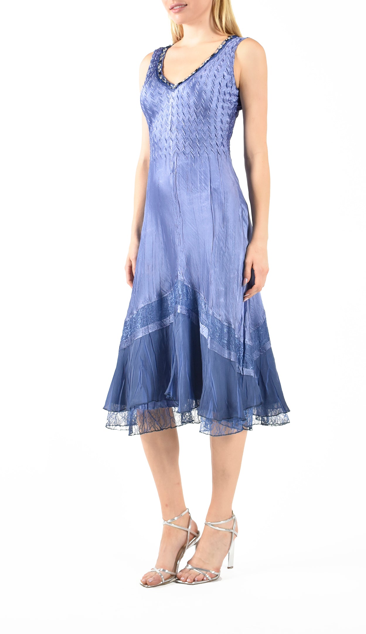 Fregatta Blue Pleated Charmeuse Dress With Jacket