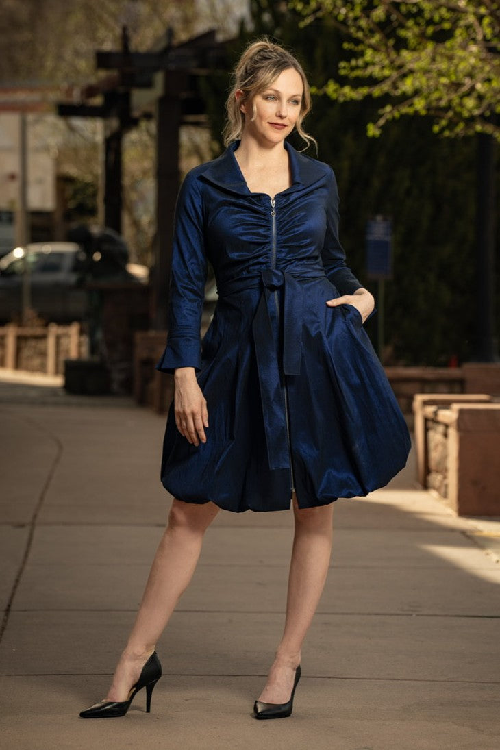 Front Ruched Bubble Dress With Sleeves