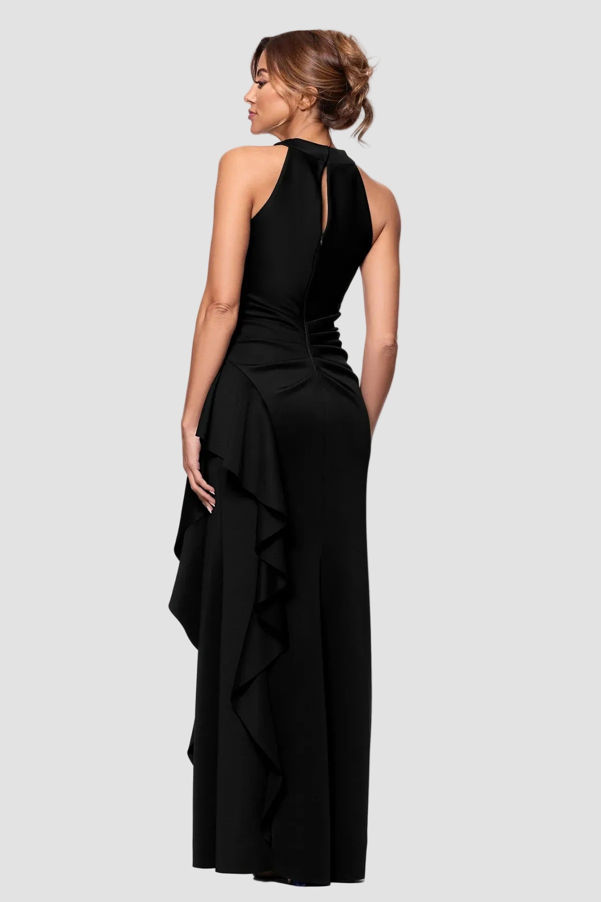 Gigi Cross Halter Neck Gown with Side Ruffle