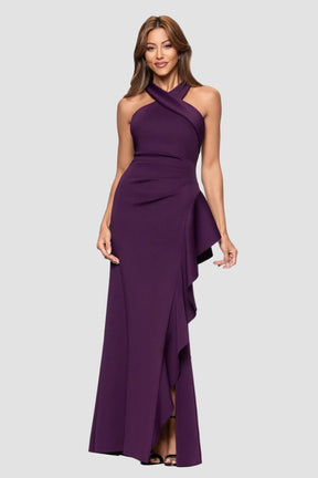 Gigi Cross Halter Neck Gown with Side Ruffle