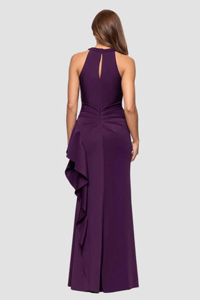 Gigi Cross Halter Neck Gown with Side Ruffle