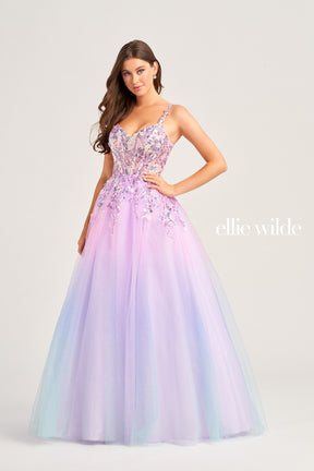 Glitter Ombre Tulle Gown with Sequin Appliques