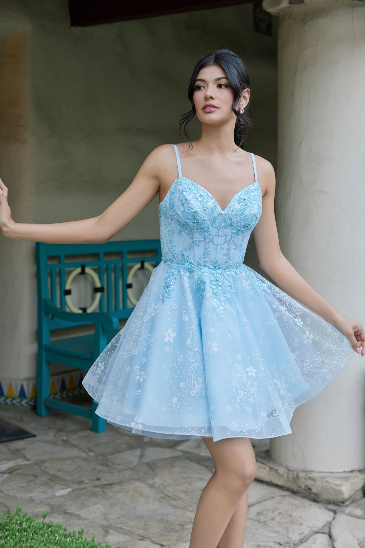 Glitter Tulle Corset Back Short Dress