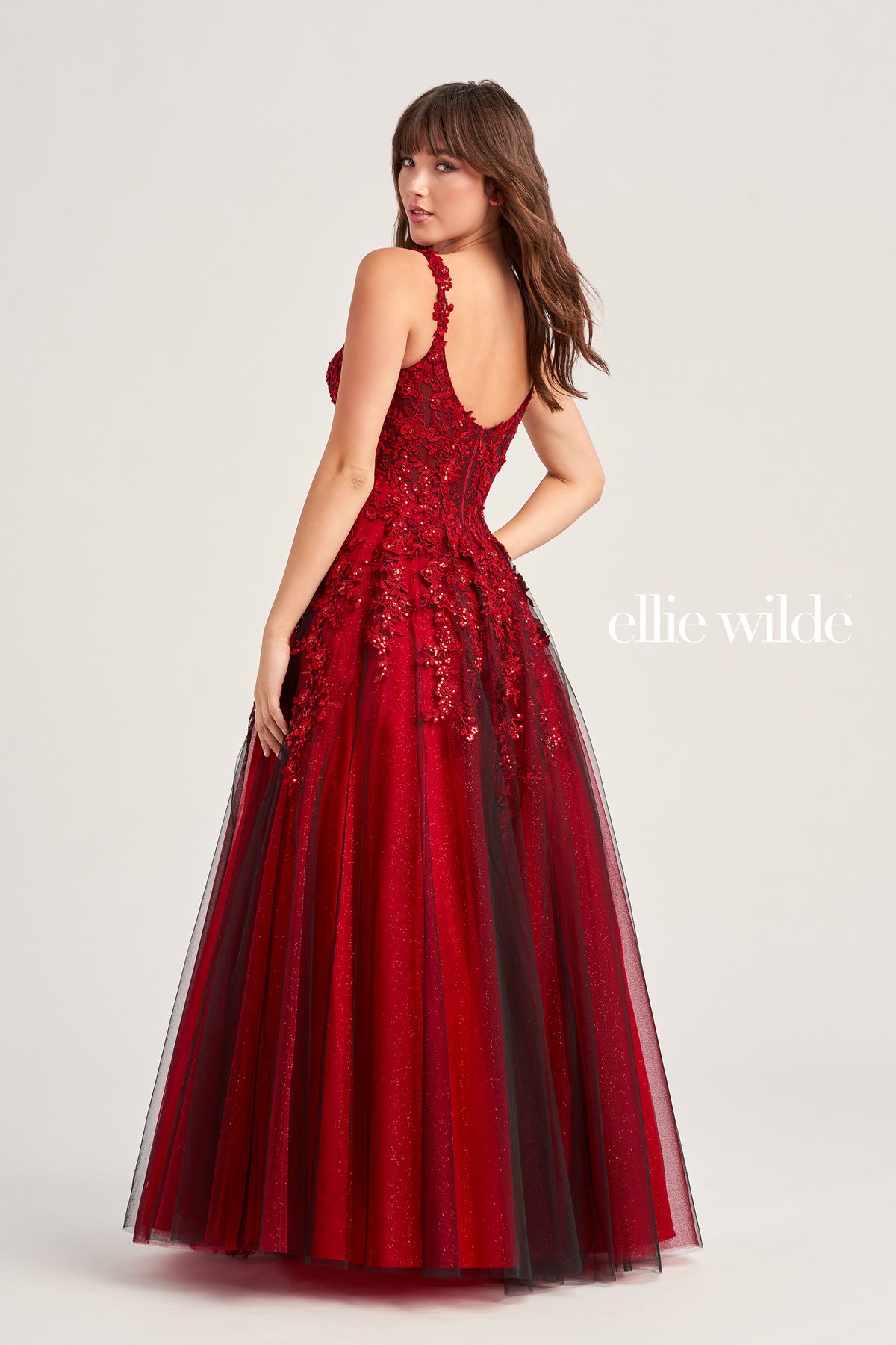 Glitter Tulle Deep Illusion Scoop Neck Gown