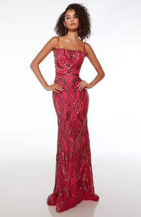 Heart Sequined Gown with Criss-Cross Side Cut Outs