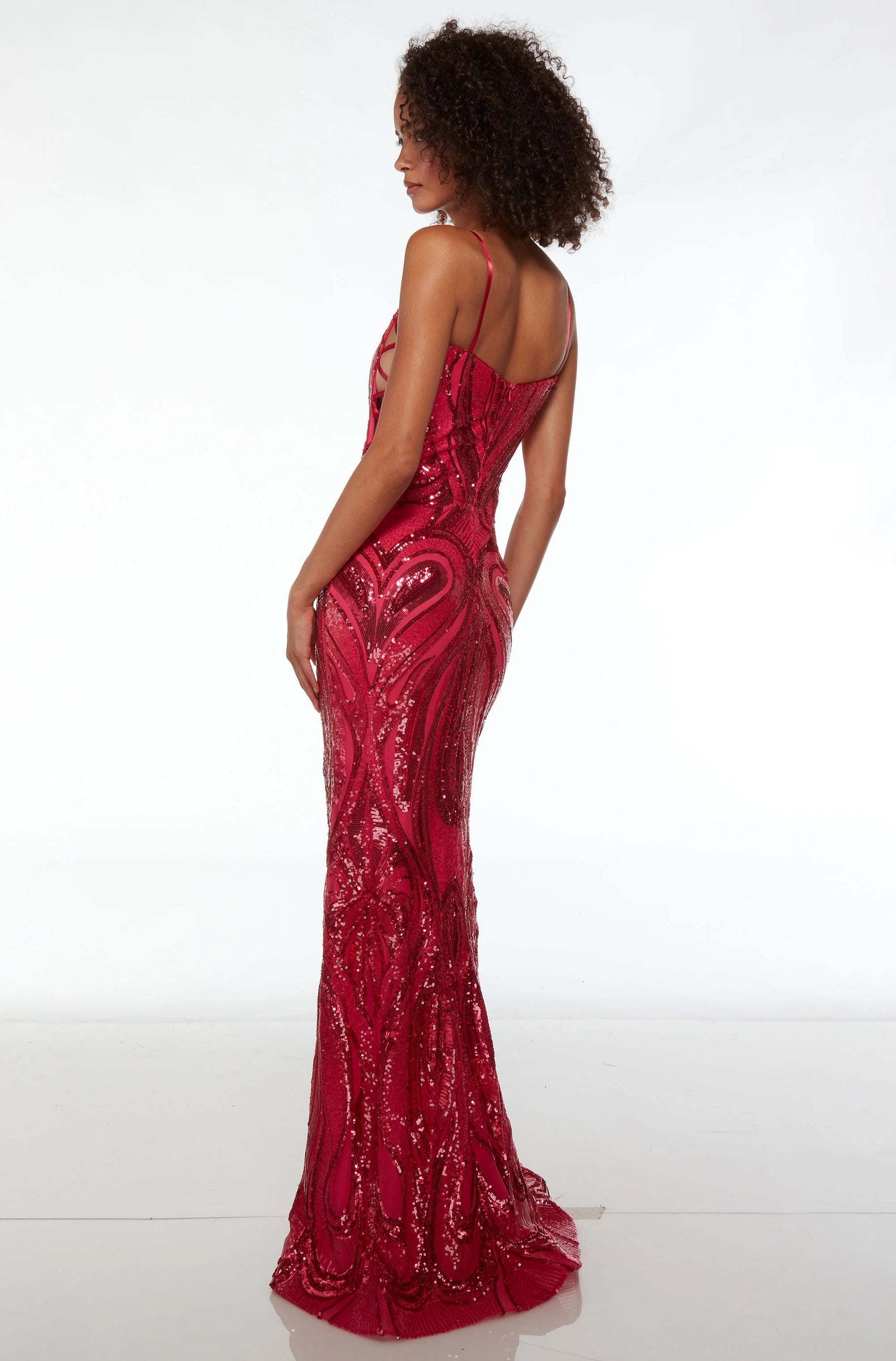 Heart Sequined Gown with Criss-Cross Side Cut Outs