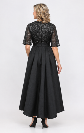 High-Low Mikado Gown with Sequined Surplice Bodice