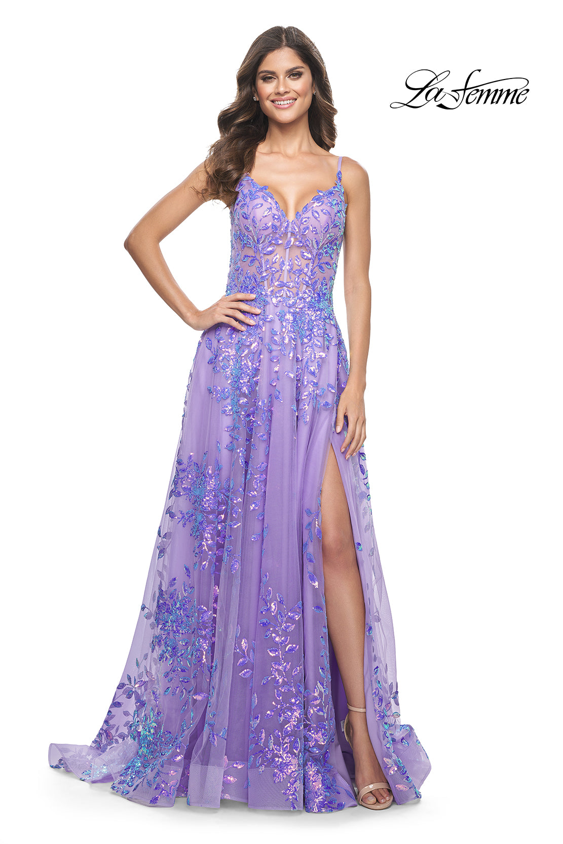 Illusion Bodice with Two Tone Sequins Gown