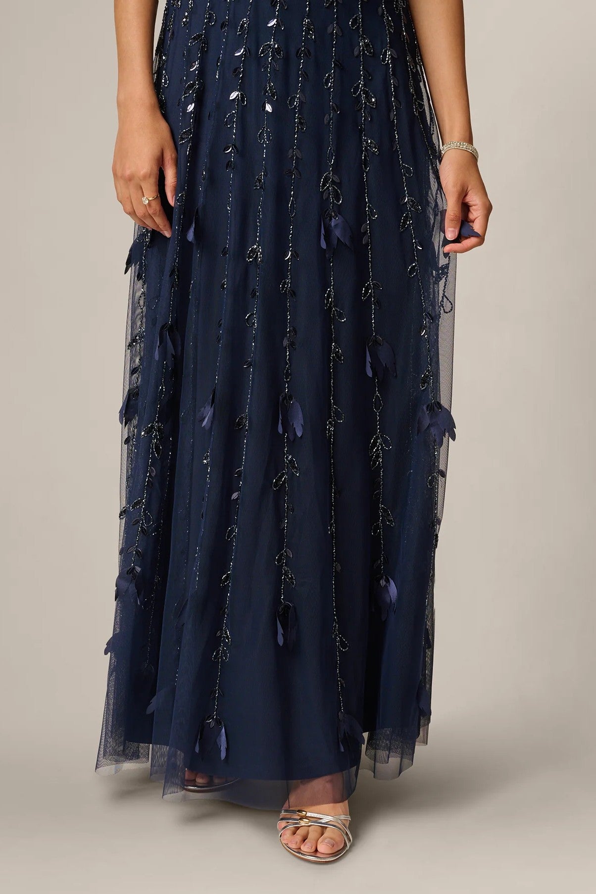 Illusion Short Sleeve 3D Beaded Vine Gown