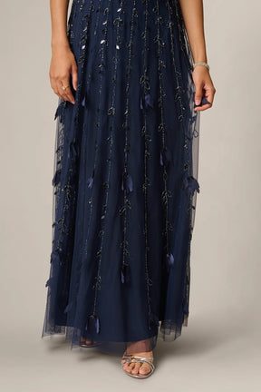 Illusion Short Sleeve 3D Beaded Vine Gown