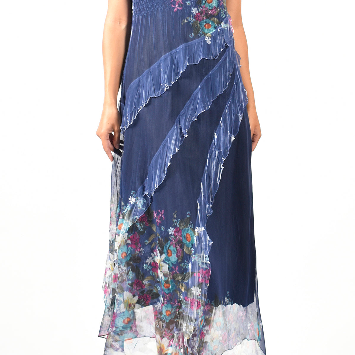 johnny was lizzy ruffle maxi dress Indigo Meadow Sleeveless Ruffle Dress