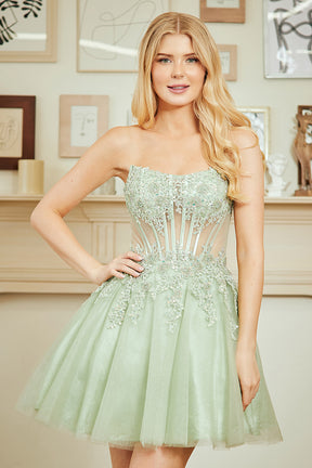 Iridescent Applique Corset Back Short Dress