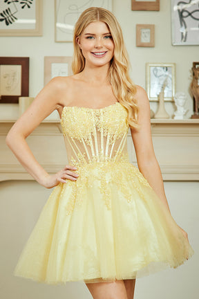 Iridescent Applique Corset Back Short Dress