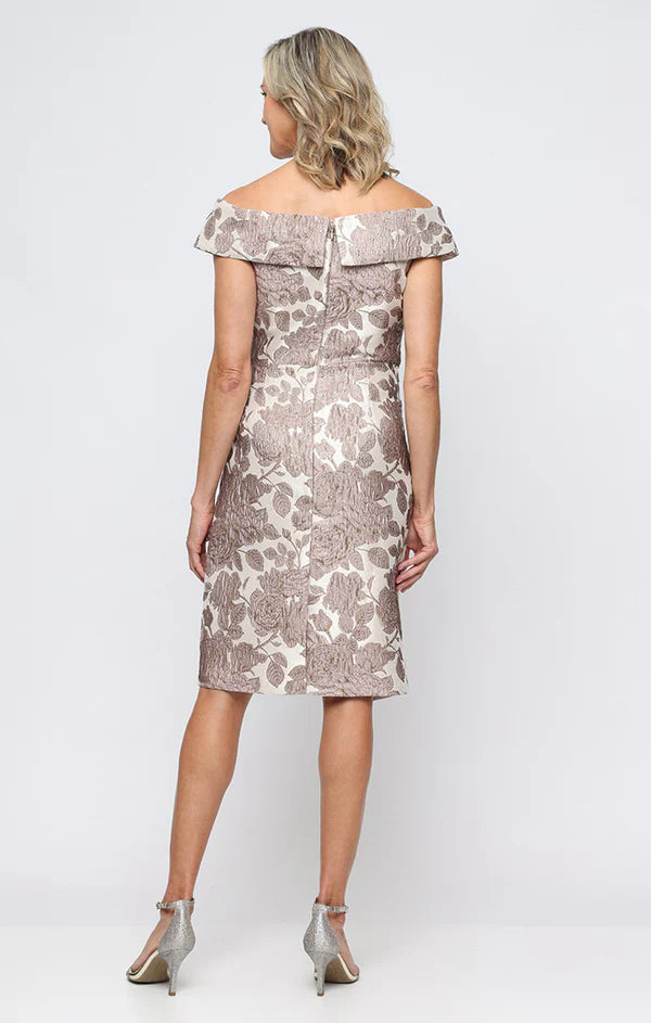 Jacquard Off Shoulder Side Ruched Dress