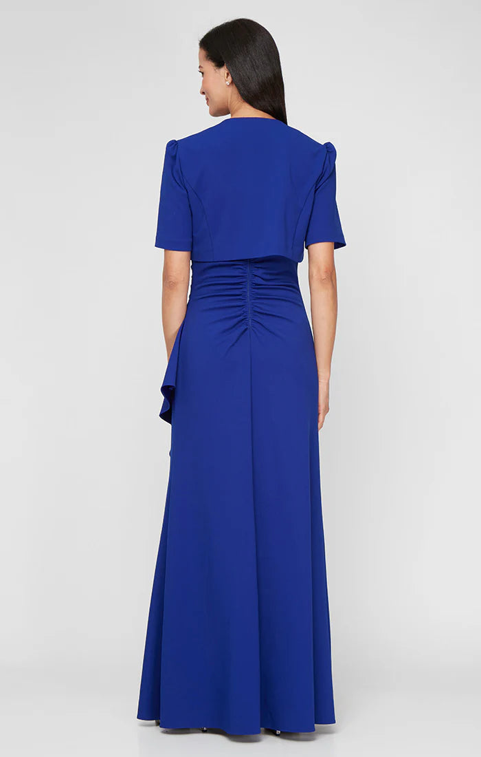 Jewel Neck Cascading Ruffle Dress With Jacket