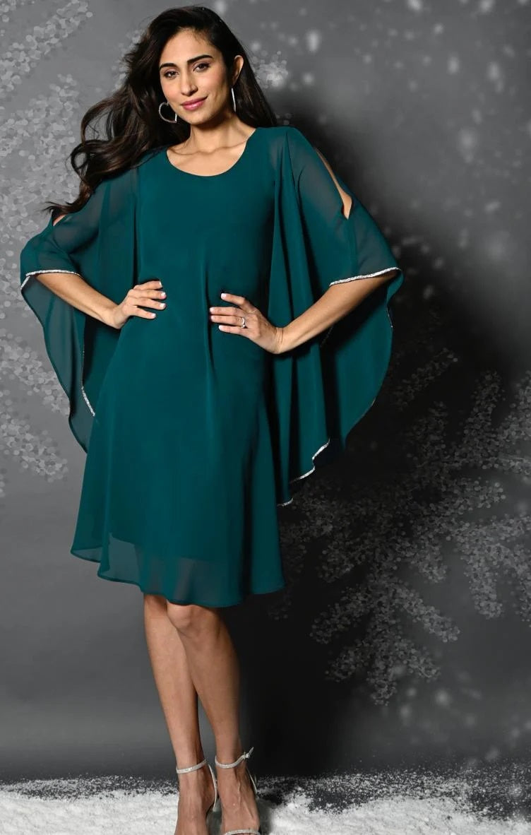 Jewel Trim Bell Sleeve Dress