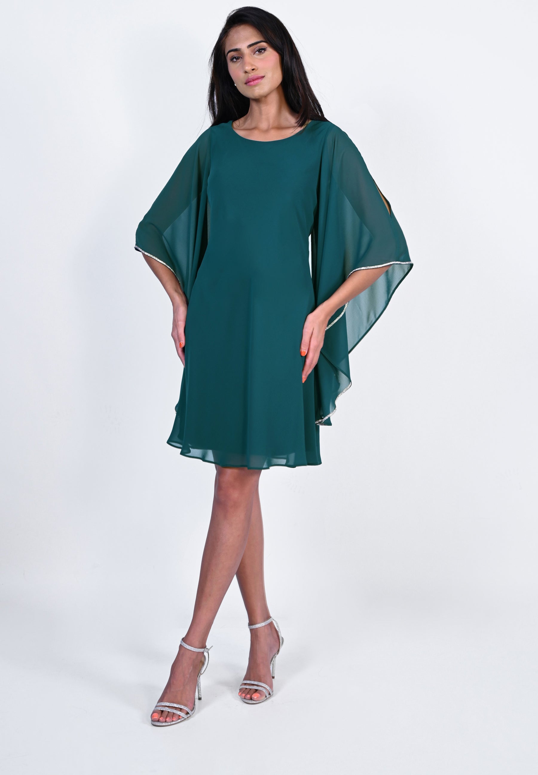 Jewel Trim Bell Sleeve Dress