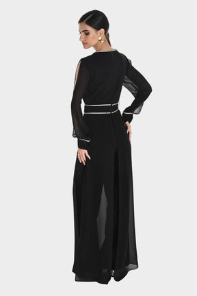 Jewel Trim Chiffon Sleeve Jumpsuit