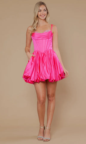 Jewelled Corset Bubble Hem Short Satin Dress