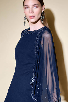 Jewelled Mesh Capelet Dress